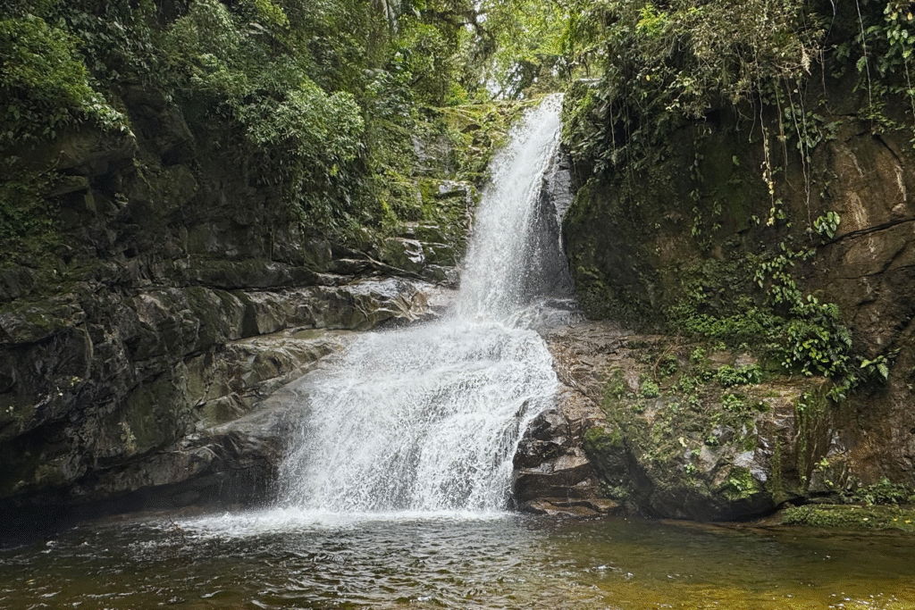 O salto do Saci é uma grande cachoeira que salta da pedra, em meio a um local com água fechada